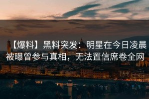 【爆料】黑料突发：明星在今日凌晨被曝曾参与真相，无法置信席卷全网