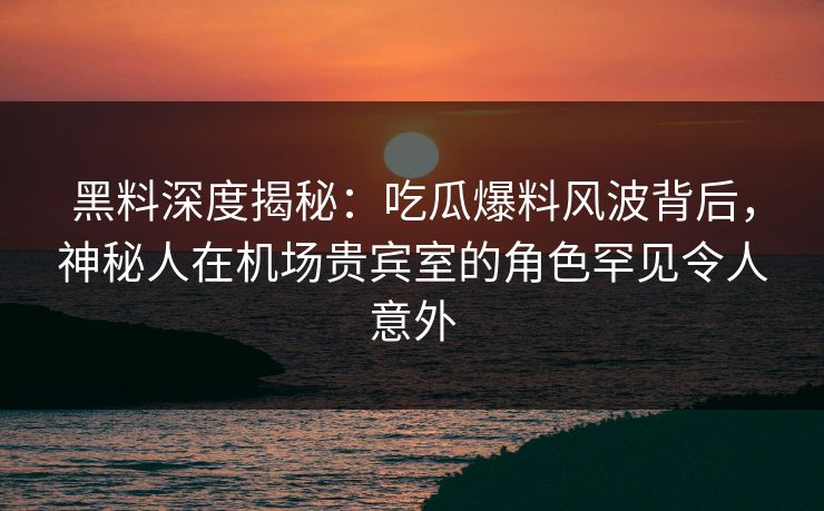 黑料深度揭秘：吃瓜爆料风波背后，神秘人在机场贵宾室的角色罕见令人意外